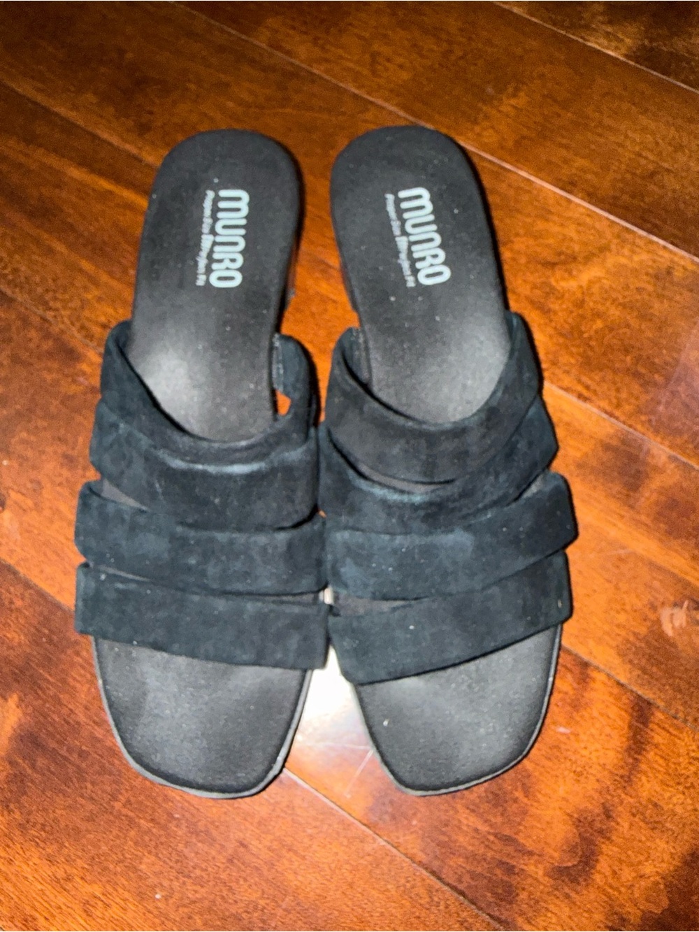 Munro Black Suede Multi-Band Slide Sandals